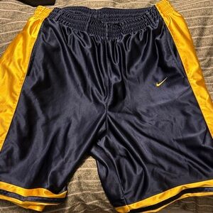 Nike Men's Navy and Yellow Athletic Shorts